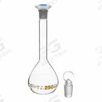 UNITED SCIENTIFIC SUPPLIES INC Glass Flasks: 250 mL, Colorless, Round, A, +/-0.12 mL (MPN FGWM250). Key specifications — Shape: Round; Tolerance: +/-0.12 mL; Body Color: Colorless; Brand: UNITED SCIENTIFIC SUPPLIES INC; Compatible with Stopper Size: 19/26; USP Specification: Type I.