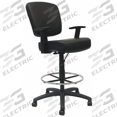 BOSS Drafting Chair: Black, Vinyl Material, Adj Arms Arm, 19 1/2 in Seat Wd - Adjustable-Arm Drafting Chairs