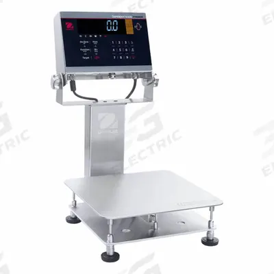 OHAUS Industrial Bench Scale: 11 3/4 in x 11 3/4 in, IP68/IP69K, Column-Mounted - Bench Scales with Column-Mounted Indicator