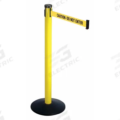 RETRACTA-BELT Barrier Post with Belt: Yellow, No Pattern, Caution Do Not Enter - Message Retractable Belt Post Barriers