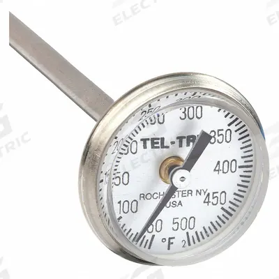 TEL-TRU Dial Pocket Thermometer: 50°F to 500°F, +/- 1% Accuracy, 5 in Stem Lg - NSF-Rated Dial Pocket Thermometers