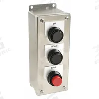 SIEMENS Control Station: (3) Flush Push Buttons, 0 Pilot Lights, 3NO/3NC, Open/Close/Stop (MPN 52C333S). Key specifications — Brand: SIEMENS; Operator Legend: Open/Close/Stop; Operator Color: Red; Operator Configuration: (3) Flush Push Buttons; Operator Configuration Type: (3) Push Buttons.