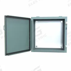 HAMMOND Electrical Enclosure: Steel, 20 in x 20 in x 8 in, NEMA 12/13, w/Panel, Solid Cover, Hinged (MPN 1418D8). Key specifications — Brand: HAMMOND; Closure Method: Clamps; Knockouts: Not Included.
