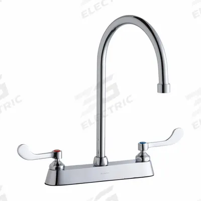 ELKAY Handle-Operated Faucet: Elkay, Brass, Centerset, Deck, 3 Mounting Holes - Centerset Kitchen Faucets