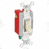 BRYANT Wall Switch: Toggle Switch, 3-Way, Maintained, Ivory, 120/277V AC, 20 A (MPN 4903GLI). Key specifications — Illuminated: Yes; Voltage Rating: 120/277V AC.