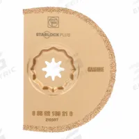 FEIN Oscillating Scraper Blade: 3 9/16 in Blade Wd, 3 9/16 in Blade Lg, Carbide Grit, 1 Pieces (MPN 63502169210). Key specifications — attr1097676: FEIN; attr1097658: Carbide Grit; attr1097655: Rounded.