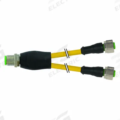 MURRELEKTRONIK Cordset: M12 Male Straight X (2) M12 Female Straight, 4 Pins, Yellow, PVC - M12 to M12 Y-Distributor Cordsets with PVC Jacket for Flexing Applications