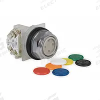 SCHNEIDER Flush Push Button Operator: Non-Illuminated, Flush Profile, Metallic, 30 mm, 1NO (MPN 9001KR1UH5). Key specifications — Brand: SCHNEIDER; Action: Momentary; Series: 9001K; Push Button Material Type: Metallic.