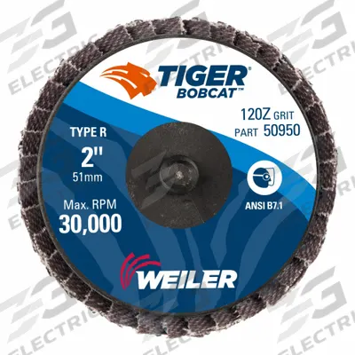 WEILER Flap Disc: Type 29, TR, 2 in Dia, Zirconia Alumina, 120 Grit, Medium - High-Performance Flap Discs for Carbon & Stainless Steel
