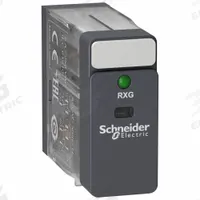 SCHNEIDER Relay: Socket Mounted, 5 A Current Rating, 220V AC, DPDT, 8 Pins/Terminals, J Socket (MPN RXG23M7). Key specifications — Brand: SCHNEIDER; Base Type: Square; Mounting Style: Plug-In; Pin Shape: Flat; Electrical Connection: Quick-Connect; Manufacturer Part Number: RXG23M7; Series: Harmony™ RXG Series.