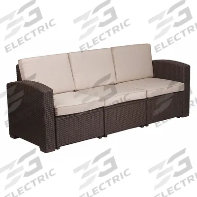 FLASH FURNITURE Outdoor Sofa: Beige, Brown, 16 1/2 in Seat Ht, 68 1/2 in Seat Wd - Patio Sofas
