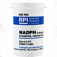 RPI NADPH (B-Nicotinamide adenine dinucleotide phosphate, Reduced Form, tetrasodium Salt) (MPN N20140-0.5). Key specifications — Form: Powder; Special Information: BSE/TSE Free; Brand: RPI; Chemical Grade: Lab; Container Material: Plastic.