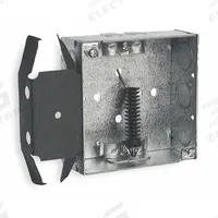 RACO Electrical Box: Steel, Steel - 4" x 4" Square Box Material & Nominal Size, Square, 2 Gangs, MS (MPN 228). Key specifications — Brand: RACO; Bracket Style: Stud Clamp; Clamp Style: NMSC.