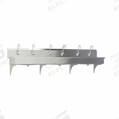 SANI-LAV Hands-Free Wash Station: 6 Stations, 8 in Bowl Dp, 117 in Bowl Lg, 16 1/2 in Bowl Wd - Six-Station Wall-Mounted Wash Stations with Faucets