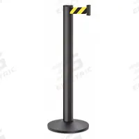 LAVI Barrier Post with Belt: Black/Yellow, Diagonal Stripe, No Legend, 15 ft Belt Lg, Black (MPN 50-3100A/WB/SF). Key specifications — Base Material: Steel; Belt Color: Black/Yellow; Brand: LAVI; Post Material: Aluminum; Post Color: Black; Message: No Legend.
