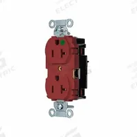 HUBBELL Receptacle: Hospital Grade, Duplex, 5-20R, Red, 125V AC, 20 A, 2 Pole / 3 Wire (MPN 8300STR)