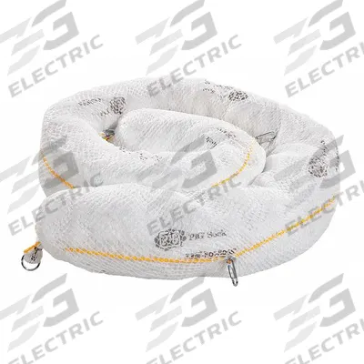 PIG Sorbent Boom: 8 in Dia, 10 ft Lg, 12 gal, Ring, White - Sorbent Socks