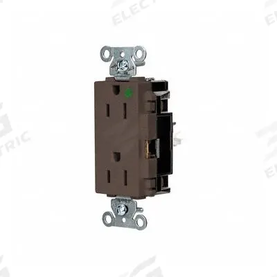 HUBBELL Receptacle: Hospital Grade, Decorator Duplex, 5-15R, Brown, 125V AC, 15 A - General Purpose Receptacles