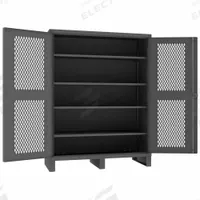 DURHAM MFG Storage Cabinet: 60 in x 24 in x 78 in, 4 Adj Shelves, Swing Handle & Padlock Hasp, Legs (MPN HDCV246078-4S95). Key specifications — Brand: DURHAM MFG; Body Panel Type: Ventilated; Base Type: Legs; Cabinet Color: Gray; Frame Assembled: Assembled.