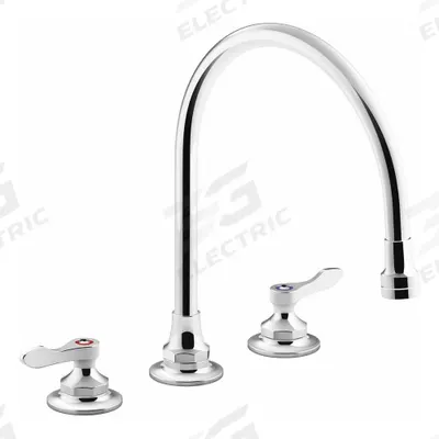KOHLER Gooseneck Kitchen Faucet: Triton Bowe, Brass, Widespread, Deck, 3 Mounting Holes - Widespread Kitchen Faucets
