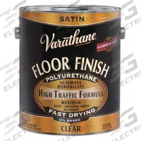 VARATHANE Finish: Finish, Interior, Oil, 1 gal Container Size, Wood, Satin, Clear, Clear, Classic (MPN 130231). Key specifications — Brand: VARATHANE; Transparency: Clear; Use Location: Interior; Sheen: Satin; Sub-Brand: Floor Finish; Color: Clear; Resin Type: Polyurethane.