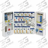 FIRST AID ONLY First Aid Kit and Housing: Gen Purpose, 50 People Served, 206 Components, Plastic (MPN 1001-FAE-0103). Key specifications — Adhesive Bandages Included: (10) Butterfly Wound Closures; Application: General Purpose; Brand: FIRST AID ONLY; Housing Color: White; Housing Material: Plastic; Includes Oral or Inhalant Medication: No Medication Included; Mountable: Portable; Oral and Inhalant Medicinals Included: No Oral/Inhalant Medicinals.