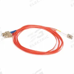 MONOPRICE Fiber Optic Patch Cord: Multi-Mode, 3 m Lg, LC End 1, SC End 2, Orange, PVC, 2 Fiber Count (MPN 2628). Key specifications — Fire Rating: Riser; Jacket Material: PVC; Number of Fibers: Duplex; Brand: MONOPRICE; _Fiber Optic Cable Style: 62.5/125µ OM1.