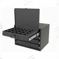 Sliding Drawer Cabinet: 15 5/8 in x 11 7/8 in x 11 7/8 in, 4 Drawers, Gray, Bearing, Assembled, Pull (MPN 307B-95-D934). Key specifications — Cabinet Color: Gray; Includes Dividers: No; Drawer Inside HxWxD: (1) 20 at 2 in x 2-3/16 in x 1-15/16 in and 4 at 2 in x 2-3/16 in x 2-3/4 in; Stackable: Yes; Number of Compartments per Drawer: (1) 24; Brand: DURHAM MFG.