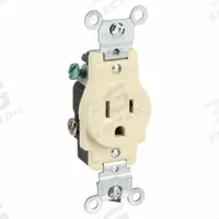 LEVITON Receptacle: Single, 5-15, Ivory, 125V AC, 15 A, 2 Pole / 3 Wire (MPN 5015-I)