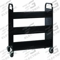 HIRSH Book Cart: 46 1/4 in Overall Ht, 38 in Overall Wd, 18 in Overall Dp, Double-Sided Sides, Black (MPN 21786). Key specifications — attr1036848: Steel; attr1036852: (4) Lockable.