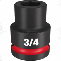 MILWAUKEE Standard Impact Socket: 3/4 in Drive Size, SAE, 3/4 in Socket Size, 6-Point, Std, Friction (MPN 49-66-6303). Key specifications — attr1215501: MILWAUKEE; attr1215515: Black Phosphate; attr1215518: 3/4 in.