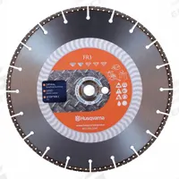 HUSQVARNA Diamond Saw Blade: Concrete/Hard Metals/Iron/Metal/PVC/Roof Tile/Steel/Tile Backer Boards (MPN FR3-12). Key specifications — attr1097734: Wet/Dry; attr1097738: Power Cutter; attr1097751: HUSQVARNA.
