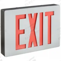 Exit Sign: Emergency Battery Backup, LED, Black, Red, 1 Faces, Ceiling, Nickel Cadmium, 120/277 V AC (MPN LE S 1 R EL N SD). Key specifications — Voltage: 120/277 V AC; Directional Indicators: Universal Field Selectable Chevrons; Text Color: Red; Brand: LITHONIA LIGHTING; Emergency Battery Backup: Yes; Housing Color: Black; Lighting Technology: LED; Self Diagnostics: Yes.