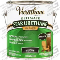 VARATHANE Finish: Finish, Exterior, Oil, 1 gal Container Size, Wood, Gloss, Clear, Clear (MPN 9232). Key specifications — Brand: VARATHANE; Transparency: Clear; Use Location: Exterior; Sheen: Gloss; Sub-Brand: Spar Urethane; Color: Clear.