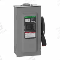 SCHNEIDER Safety Switch: Fusible, 100 A, Single Phase, 240V AC, Galvanized Steel, Indoor/Outdoor (MPN VH223NRB). Key specifications — Brand: SCHNEIDER.