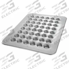 CHICAGO METALLIC Mini Muffin Pan: Aluminized Steel, 48 Slots, 17 7/8 in Overall Wd, 26 ga Gauge (MPN 45295). Key specifications — Pan Style: Muffin Pan; Brand: CHICAGO METALLIC; Color: Silver; Material: Aluminized Steel; NSF Certified: No; Number of Slots: 48.