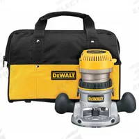 DEWALT Router: Mid-Size, Fixed Base, 2.25 hp, Variable Speed, 24,000 RPM, 1/4 in_1/2 in Collet (MPN DW618K). Key specifications — attr326433: Soft-Start; attr241172: Router; attr217717: 120V AC; attr217680: DEWALT.