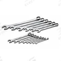 SK PROFESSIONAL TOOLS Combination Wrench Set: Alloy Steel, Chrome, 14 Tools, 15° Head Offset Angle (MPN 86124). Key specifications — attr309520: Chrome; attr309519: Alloy Steel; attr324929: SK PROFESSIONAL TOOLS; attr309512: Storage Rack; attr309522: No; attr309533: No.