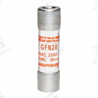 MERSEN Fuse: GFN Series, Midget, Time-Delay, 20 A, 32 V AC, 13/32 in x 1 1/2 in, Indicating (MPN GFN20). Key specifications — Series: GFN; Brand: MERSEN.
