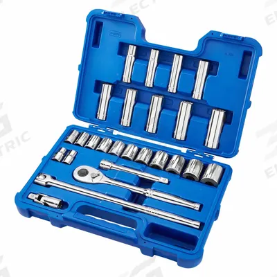 WESTWARD Socket Wrench Set: 1/2 in Drive, 26 Piece, 12-Point/6-Point, SAE - SAE Socket Sets with Drive Tools