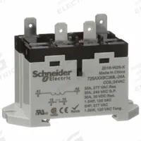 SCHNEIDER Enclosed Power Relay: DIN-Rail & Surface Mounted, 30 A Current Rating, 24V AC, SPST-NO (MPN 725AXXBC3ML-24A). Key specifications — attr211321: SCHNEIDER; attr864602: DIN Rail & Top Flange; attr864634: Quick-Connect; attr864642: 725AXXBC3ML-24A; attr869492: 30 A at 240V AC (Resistive Load); attr934629: Harmony™ 725 Power Series.