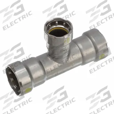 VIEGA MEGAPRESS Crimp Tee Fitting: 1 1/4 in Pipe x 1 1/4 in Pipe x 1 in Pipe Size, Steel - Gas Steel Press Pipe Fittings