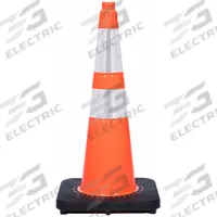 Traffic Cone with Bands: MUTCD/NCHRP-350, 28 in Cone Ht, Orange, High-Intensity Prismatic, PVC (MPN RS70045SR3M64). Key specifications — Base Color: Black; Brand: APPROVED VENDOR; Cone Material: PVC; Legend: Blank; Includes: Grip Top.