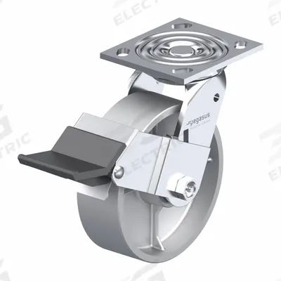 APPROVED VENDOR Plate Caster: Swivel, No Brake, Iron, 6 in Wheel Dia, 2 in Wheel Wd, Slot - Medium-Duty Plate Casters