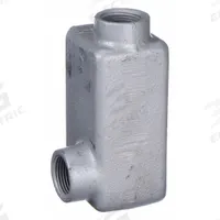 Conduit Outlet Body: Iron, Triple Coat Epoxy Coating, 1/2 in Trade Size, LR Body, Threaded (MPN ERLR50). Key specifications — Compatible Conduit Trade Size: 1/2 in; Thread Gender: Female; Hub Style: Threaded; Cover Included: Yes; Body Style: LR; Connection Type: Threaded; Back Type: Flat; Hazardous Location: Yes.