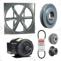 DAYTON Supply Fan w/Drive Package: Belt Drive, 24 in Blade, Totally Enclosed, 6,175 cfm, 3 ph (MPN 7CC09). Key specifications — Nameplate Voltage: 208-230/460V AC; Assembled: Unassembled; Brand: DAYTON; Enclosure Design: Totally Enclosed Motor.
