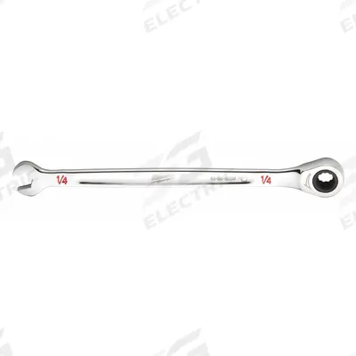MILWAUKEE Ratcheting Combination Wrench: Chrome Vanadium Steel, Chrome, 1/4 in Head Size - SAE 12-Point Ratcheting Combination Wrenches