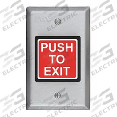 SDC Exit Push Button: 4 1/2 in Ht, 1 in Dp, 2 7/8 in Wd, ADA Compliant, Stainless Steel, Gray (MPN 422U). Key specifications — Product Type: Exit Push Button; Operation Type: Push Button; ADA Compliant: Yes; Brand: SDC; Color: Gray.