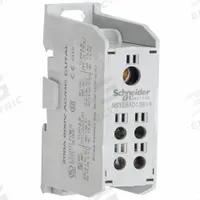 SCHNEIDER Power Distribution Block: Finger-Safe, Lug, Lug, 14 AWG – 3/0 AWG For Line Side Wire Sizes (MPN NSYEBAD12614). Key specifications — Mounting Type: DIN-Rail; Brand: SCHNEIDER; For Conductor Material: Aluminum.