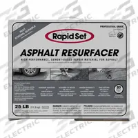 RAPID SET Asphalt Resurfacer: Rapid Set, Cement, 900 lb Container Size, Box, Asphalt Gray, 36 PK (MPN 185380025). Key specifications — Color: Asphalt Gray; Series: Rapid Set; Coverage: 1008 sq ft @ 1/8 in; Brand: RAPID SET; Compatible Materials: Asphalt; VOC Content Range: No VOC.